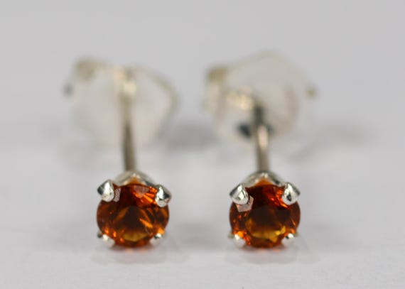 Madeira Citrine Earrings~.925 Sterling Silver Setting~3mm Round Cut~Genuine Natural Mined