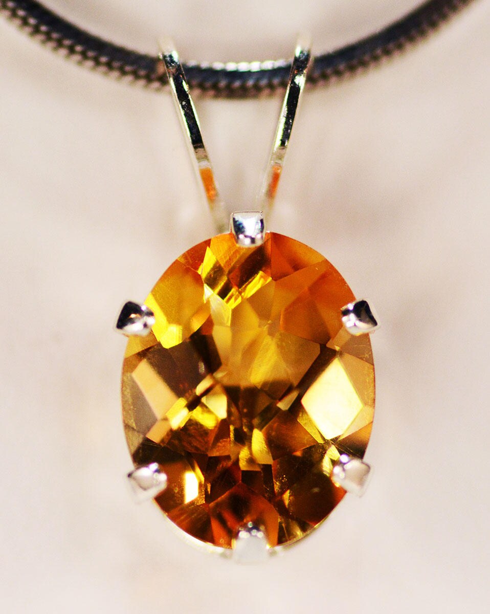Yellow Citrine Pendant.925 Sterling Silver Setting10mm x 8mm Oval Cut
