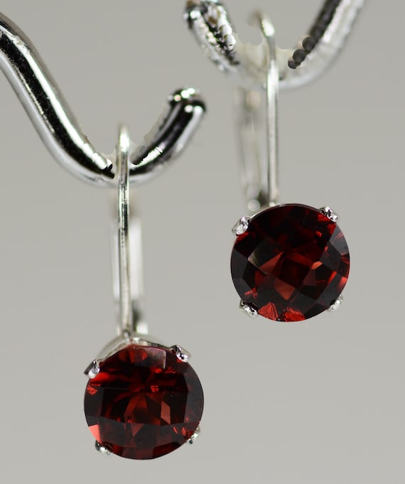Garnet Lever-back Earrings~.925 Sterling Silver 4 prong Lever-back Setting~6mm Round Cut~Genuine Natural Mined