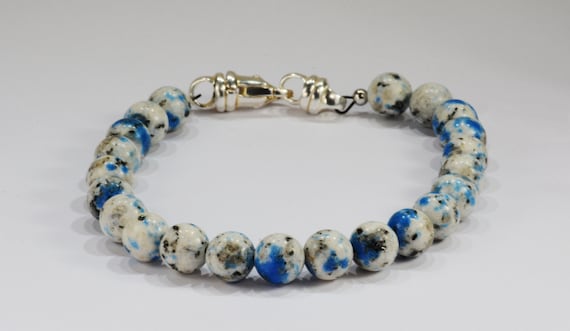 K2 Azurite Spiritual Bead Bracelet~.925 Sterling Silver Clasp~8mm Beads~Custom Sizing