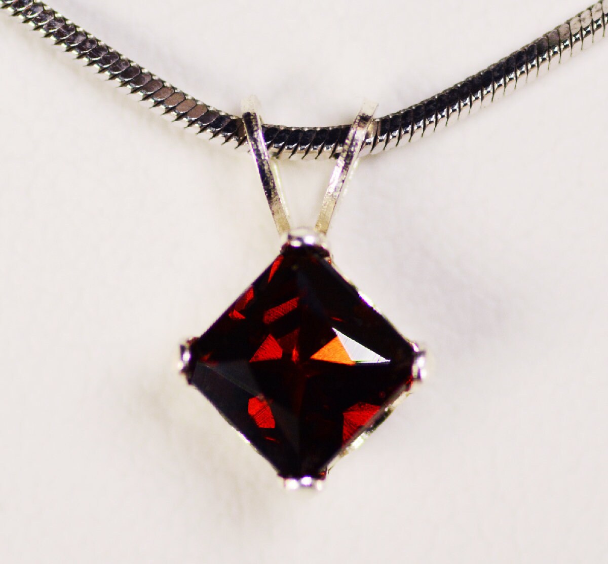 Garnet Pendant~.925 Sterling Silver Setting~6mm Princess Cut~Genuine ...