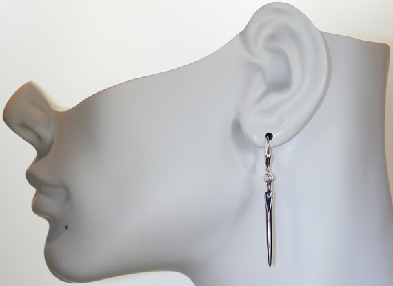 Sterling Silver Leverback Dangle Earrings with Silver Plated Spike Drop