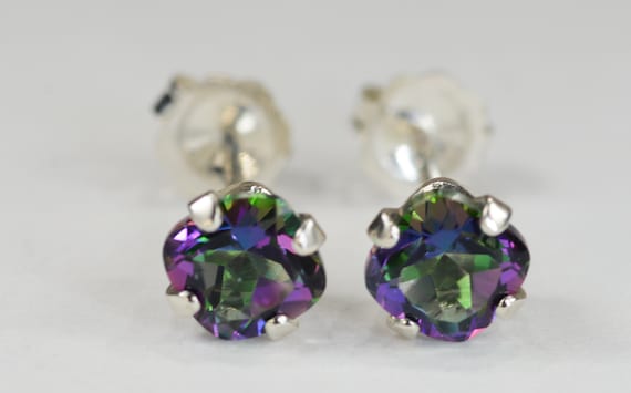 Mystic Green Topaz Earrings~.925 Sterling Silver Setting~5mm Cushion~Genuine Natural Mined