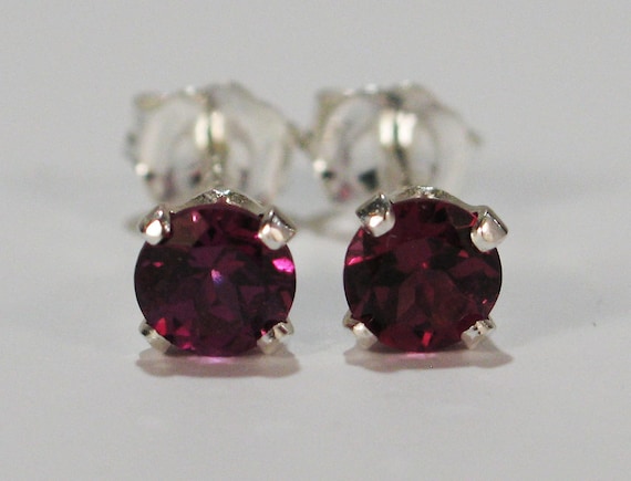 Rhodolite Garnet Earrings~.925 Sterling Silver Setting~4mm Round~Genuine Natural Mined
