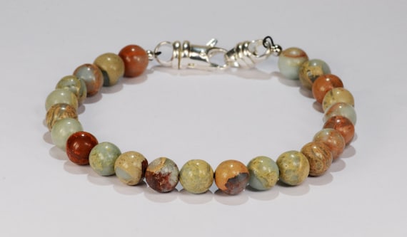 African Opal Jasper Bead Bracelet~.925 Sterling Silver Clasp~8mm Beads - Custom Sizing