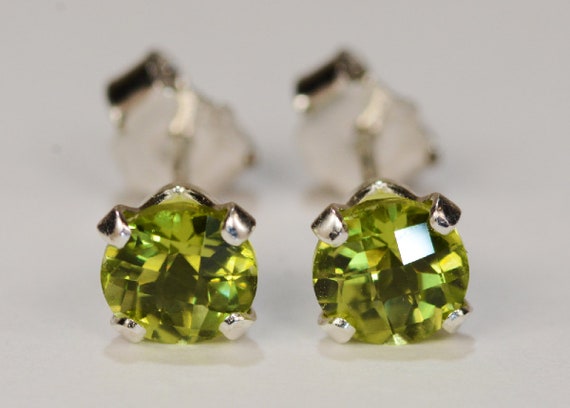 Peridot Earrings~.925 Sterling Silver Setting~5mm Round~Genuine Natural Mined