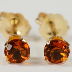 Citrine Earrings~Madeira~14 KT Yellow Gold Setting~4mm Round~Genuine Natural Mined