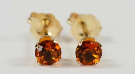 Citrine Earrings~Madeira~14 KT Yellow Gold Setting~4mm Round~Genuine Natural Mined