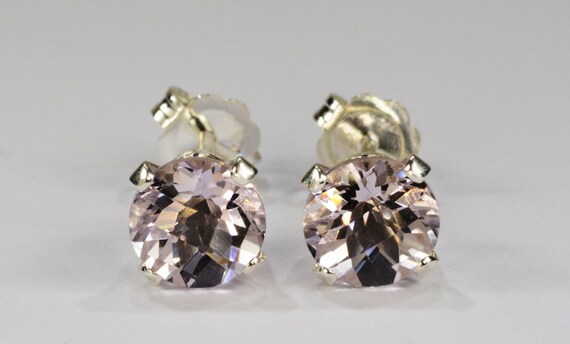 Pink Amethyst Earrings~.925 Sterling Silver Setting~6mm Round Cut~Genuine Natural Mined