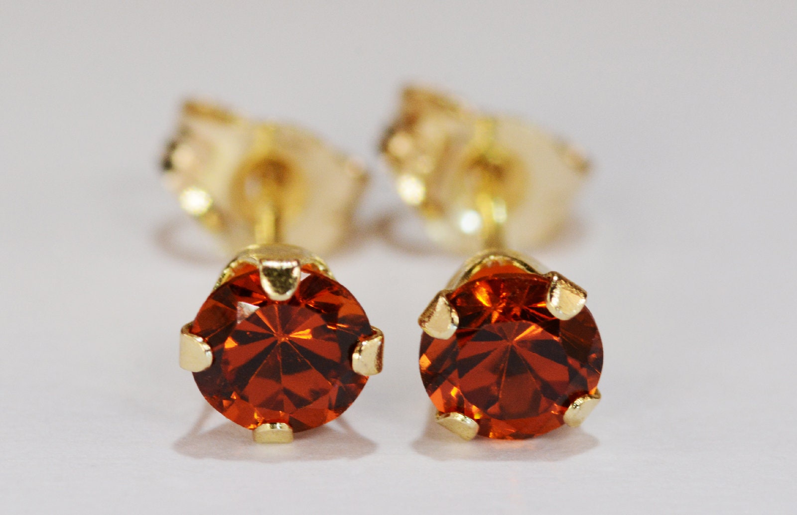 Mandarin EarringsBurnt Orange14 KT Yellow Gold Setting4mm