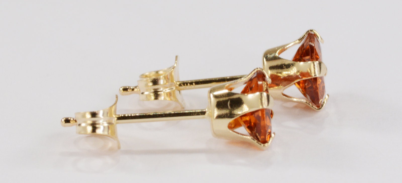 Mandarin Garnet Earrings~Burnt Orange~14 KT Yellow Gold Setting~5mm ...