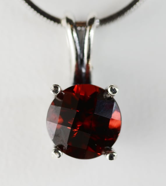 Garnet Pendant~Heavy .925 Sterling Silver Setting ~ 8mm Round ~ Genuine Natural Mined