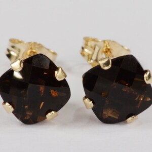 Smoky Quartz Earrings14KT Gold Setting6mm Cushion CutGenuine Natural Mined image 2