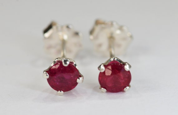Ruby Earrings~.925 Sterling Silver Setting~4mm Round~Genuine Natural Mined