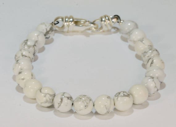 Calming Howlite Bead Bracelet~.925 Sterling Silver Clasp~8mm Beads - Custom Sizing