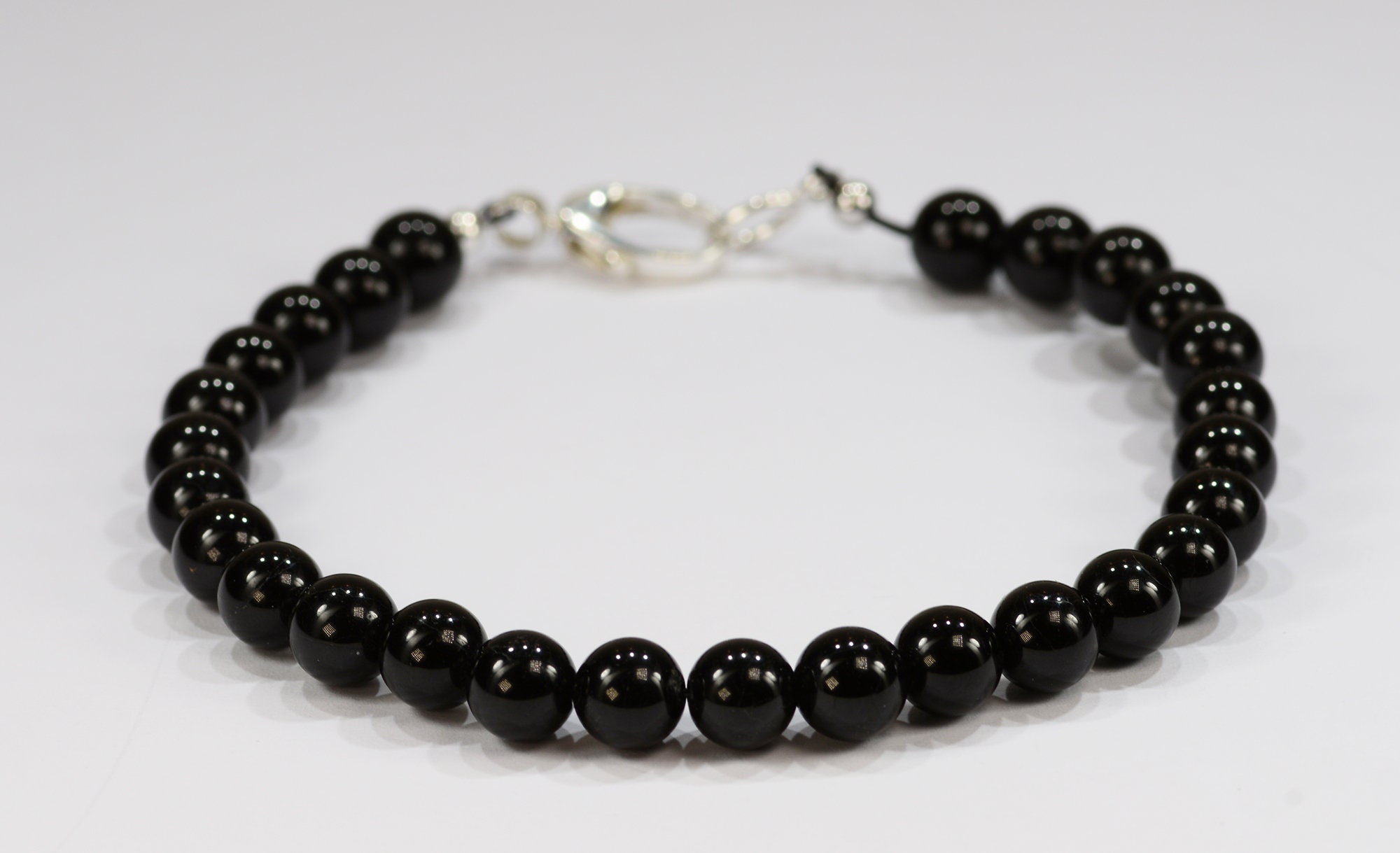 Black Tourmaline Bead Bracelet~.925 Sterling Silver Clasp~6mm Beads ...