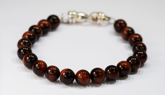 Red Tigers Eye Spiritual Bead Bracelet~.925 Sterling Silver Clasp~8mm Beads~Custom Sizing