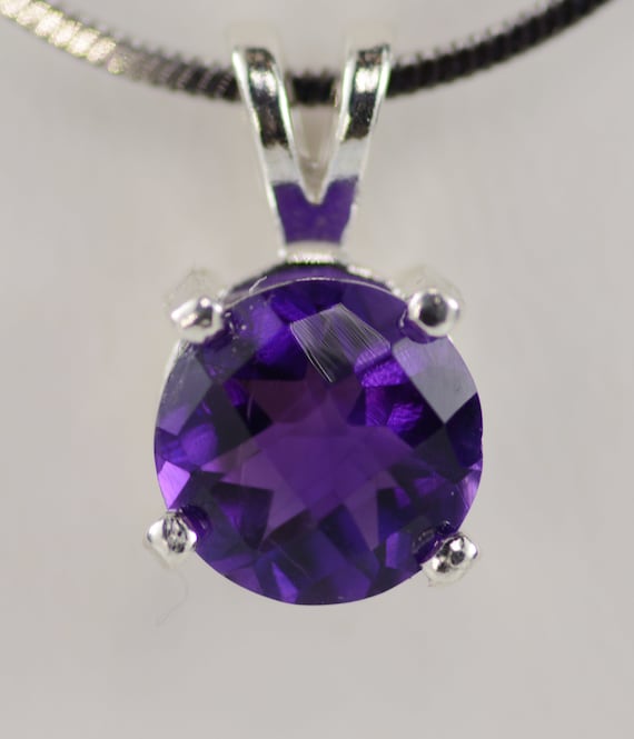 Amethyst Pendant~Heavy .925 Sterling Silver Setting ~ 7mm Round ~ Genuine Natural Mined