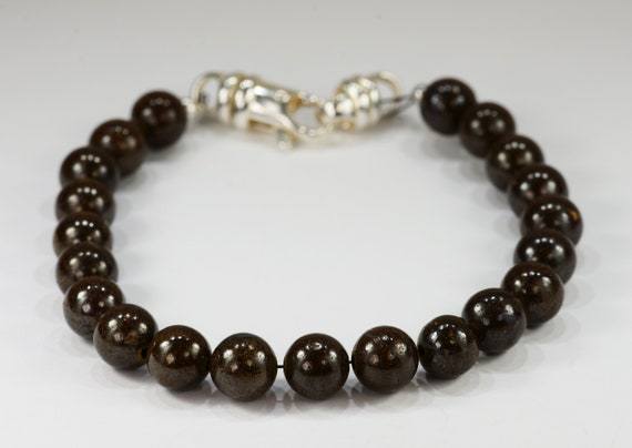 Boulder Opal Spiritual Bead Bracelet~.925 Sterling Silver Clasp~8mm Beads~Custom Sizing