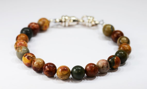 Picasso Jasper Bead Bracelet~.925 Sterling Silver Clasp~8mm Beads - Custom Sizing