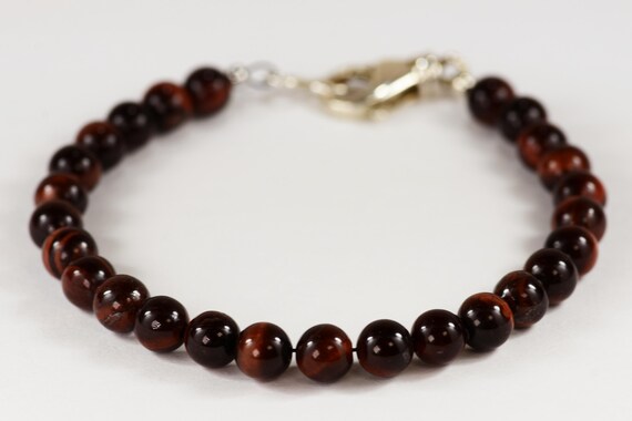 Red Tigers Eye Spiritual Bead Bracelet~.925 Sterling Silver Clasp~6mm Beads~Custom Sizing
