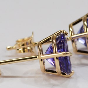 Tanzanite Earrings14KT Yellow Gold Premium Basket Setting6mm RoundGenuine Natural Mined image 3