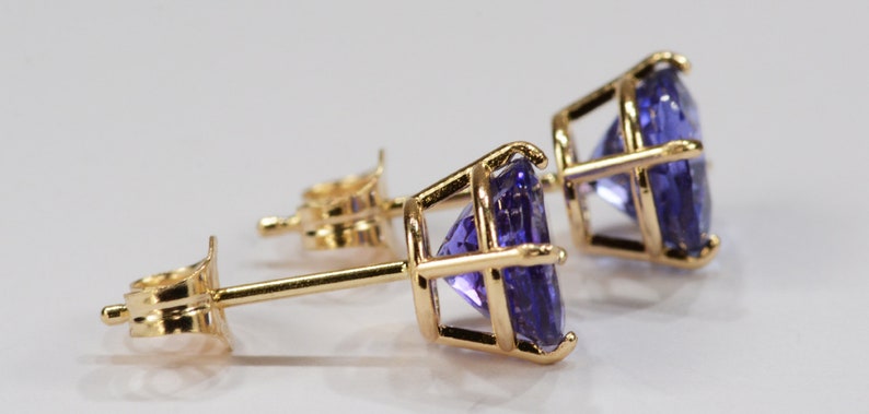 Tanzanite Earrings14KT Yellow Gold Premium Basket Setting6mm RoundGenuine Natural Mined image 3