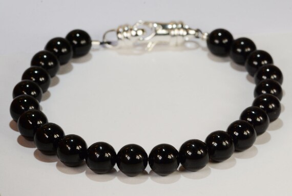 Black Onyx Bead Bracelet~.925 Sterling Silver Clasp~8mm Beads~Custom Sizing