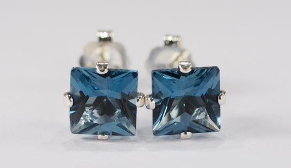 Sky Blue Topaz Earrings~.925 Sterling Silver Setting~Genuine Natural Mined~6mm Princess
