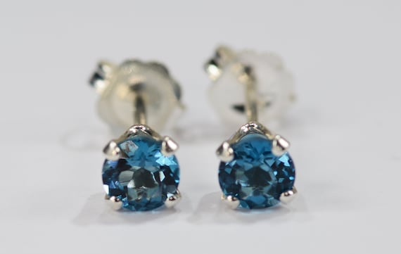 Sky Blue Topaz Earrings~.925 Sterling Silver Setting~4mm Round~Genuine Natural Mined