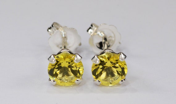 Mystic Canary Yellow Topaz Earrings~.925 Sterling Silver Setting~5mm Round Cut~Genuine Natural Mined Gemstones