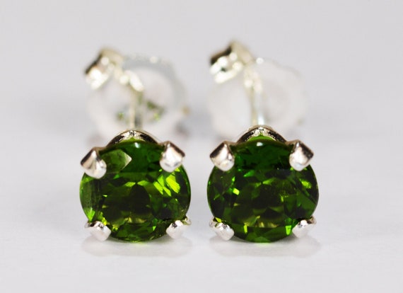 Chrome Diopside Earrings~.925 Sterling Silver Setting~5mm Round~Genuine Natural Mined