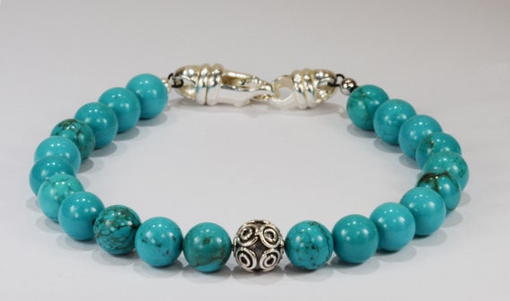 Turquoise Bead Bracelet~.925 Sterling Silver Clasp~8mm Beads ~ Custom Sizing