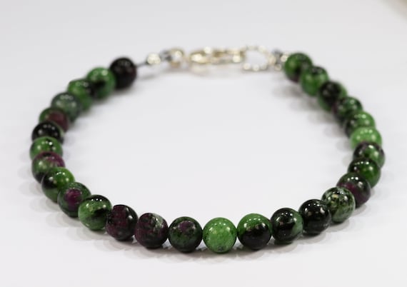Ruby-Zoisite Bead Bracelet~.925 Sterling Silver Clasp~6mm Beads~Custom Sizing