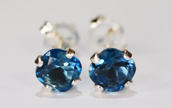 London Blue Topaz Earrings~.925 Sterling Silver Setting~5mm Cushion Cut~Genuine Natural Mined Gemstones