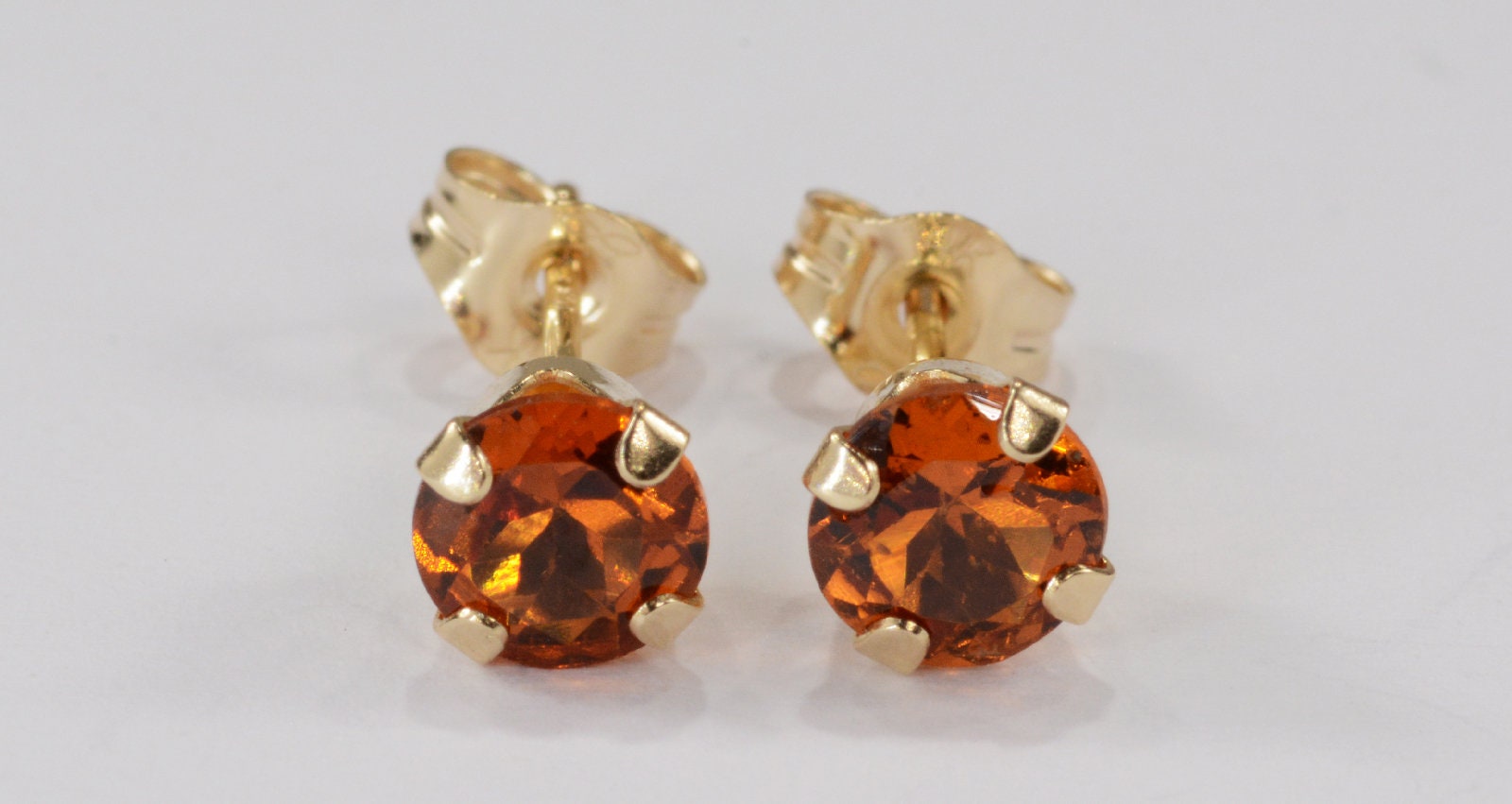 Mandarin EarringsBurnt Orange14 KT Yellow Gold Setting5mm