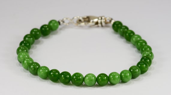 Jade Dark Spiritual Bead Bracelet~.925 Sterling Silver Clasp~6mm Beads~Custom Sizing