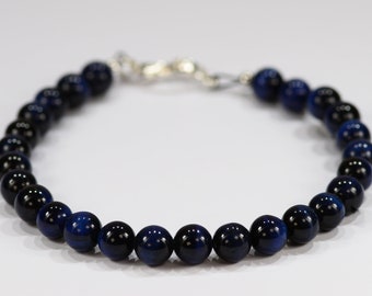 Blue Tigers Eye Spiritual Bead Bracelet~.925 Sterling Silver Clasp~6mm Beads~Custom Sizing