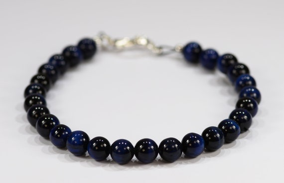 Blue Tigers Eye Spiritual Bead Bracelet~.925 Sterling Silver Clasp~6mm Beads~Custom Sizing