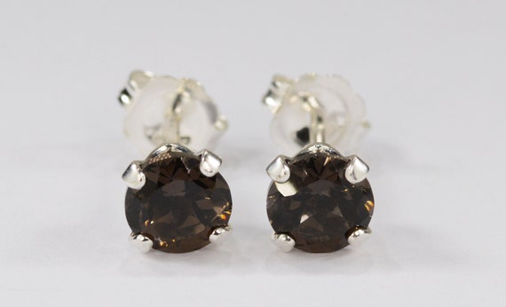 Mystic Charcoal Topaz Earrings~.925 Sterling Silver Setting~5mm Round Cut~Genuine Natural Mined Gemstones