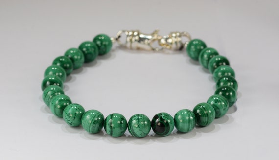 Malachite Light Spiritual Bead Bracelet~.925 Sterling Silver Clasp~8mm Beads~Custom Sizing