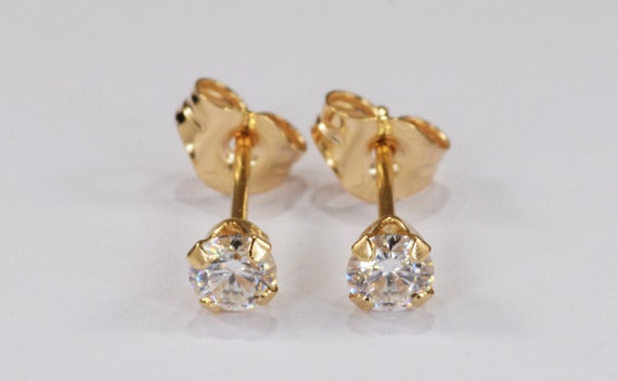Moissanite Earrings~14 KT Yellow Gold~3mm Round Cut~Genuine