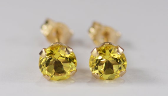 Mystic Canary Yellow Topaz Earrings~14KT Gold Setting~5mm Round Cut~Genuine Natural Mined Gemstones