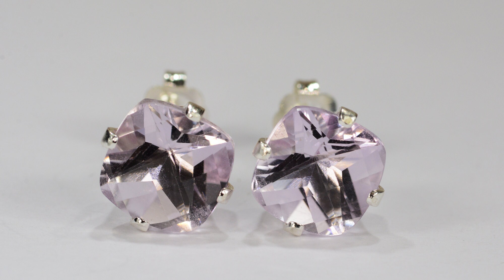 Pink Amethyst Earrings~.925 Sterling Silver Setting~8mm Cushion Cut ...