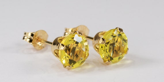 Mystic Canary Yellow Topaz Earrings 14KT Yellow Gold Setting~6mm Round Cut~Genuine Natural Mined Gemstones