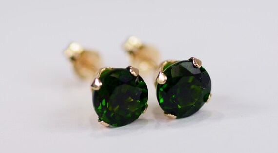 Chrome Diopside Earrings~14KT Yellow Gold 4 Prong Setting~6mm Round~Genuine Natural Mined
