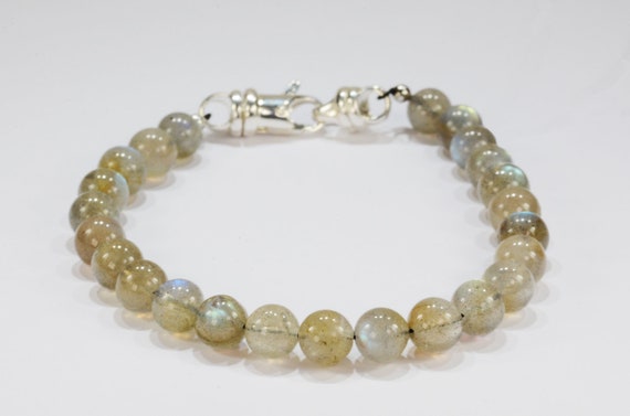 Labradorite Spiritual Bead Bracelet~.925 Sterling Silver Clasp~8mm Beads~Custom Sizing