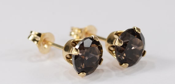 Mystic Charcoal Topaz Earrings 14KT Yellow Gold Setting~6mm Round Cut~Genuine Natural Mined Gemstones