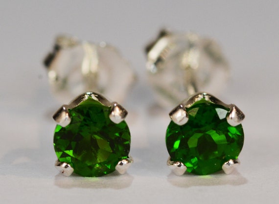 Chrome Diopside Earrings~.925 Sterling Silver Setting~4mm Round~Genuine Natural Mined