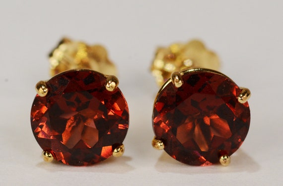 Garnet Earrings~14KT Yellow Gold Premium Setting~6mm Round~Genuine Natural